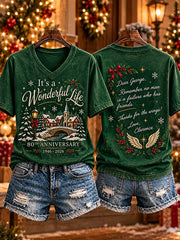 Women's It's A Wonderful Life Christmas Print Casual T-shirt