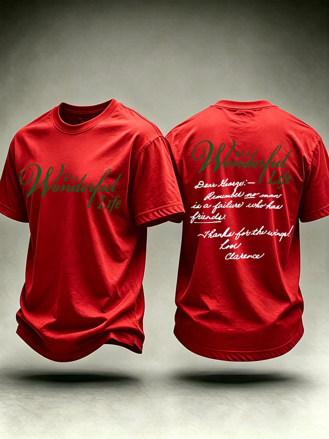 Men's It's A Wonderful Life Christmas Print Round Neck T-shirt