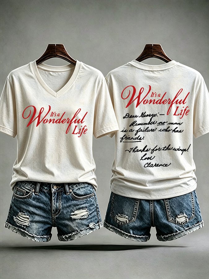 Women's It's A Wonderful Life Christmas Print Casual T-shirt
